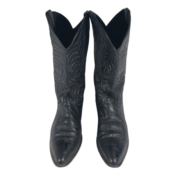 GORGEOUS BLACK GENUINE LEATHER FANCY STITCHED WESTERN COWBOY BOOTS! SZ 8M - Picture 4 of 11